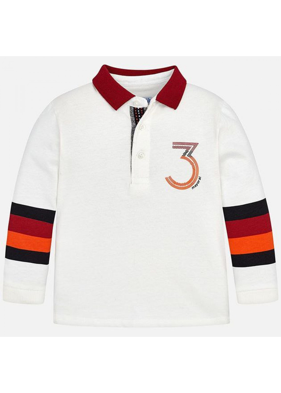Koszulka polo długi rękaw kontrasty kolor biały dla chłopca Mayoral