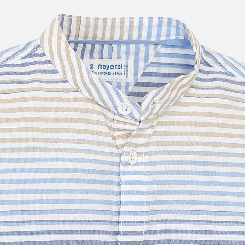 Koszula z krótkim rękawem dla chłopca w paski ze stójką Mayoral