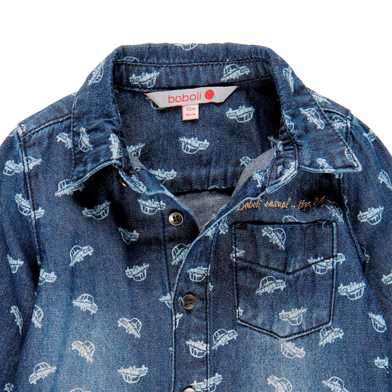 Koszula dżins z długim rękawem dla chłopca z nadrukiem w auta Boboli