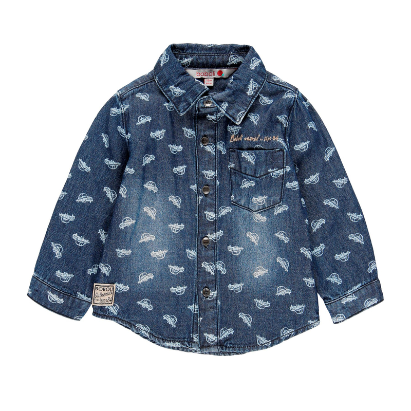 Koszula dżins z długim rękawem dla chłopca z nadrukiem w auta Boboli