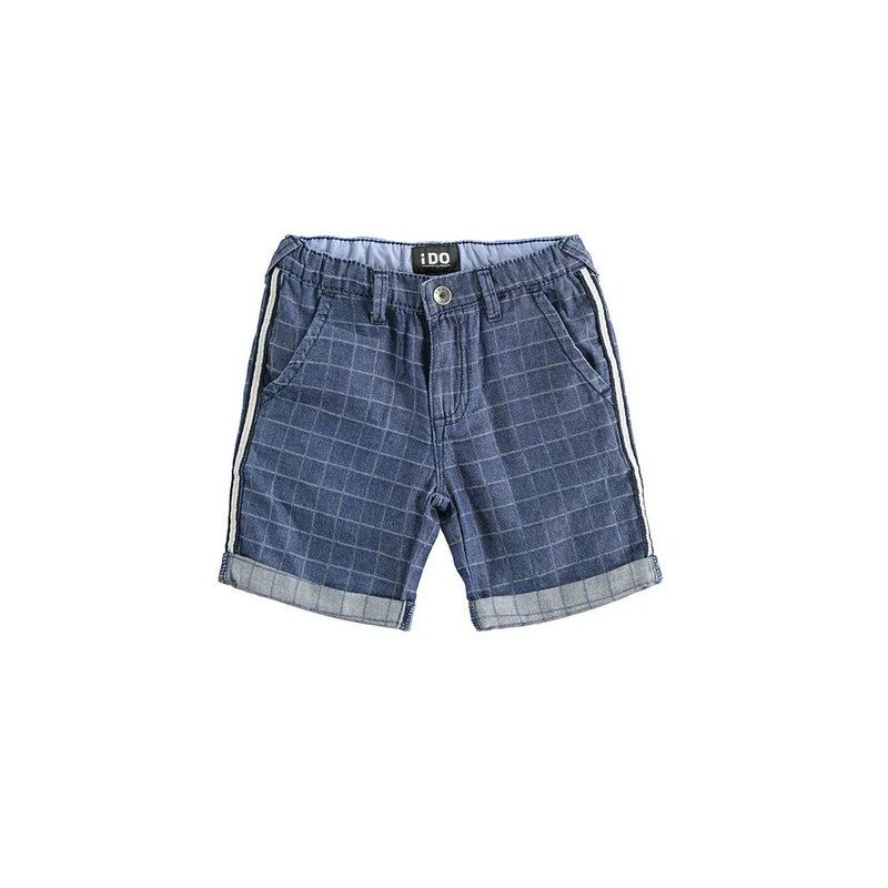 Szorty z tkaniny w kratkę kolor Niebieski wycierany