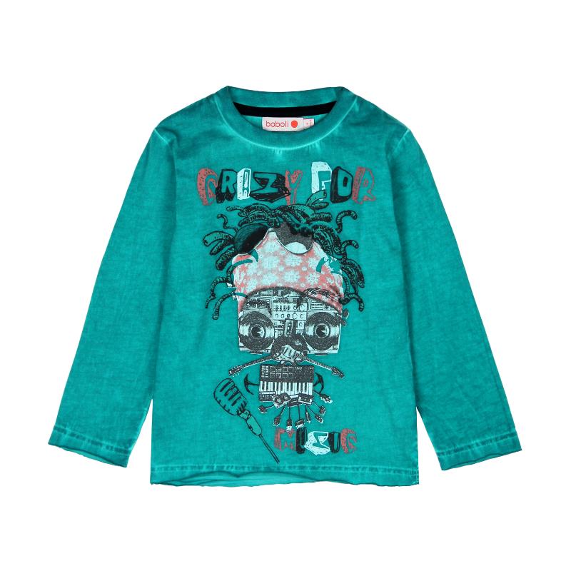 Bluzka z długim rękawem dla chłopca kolor zielony "crazy for music" Boboli