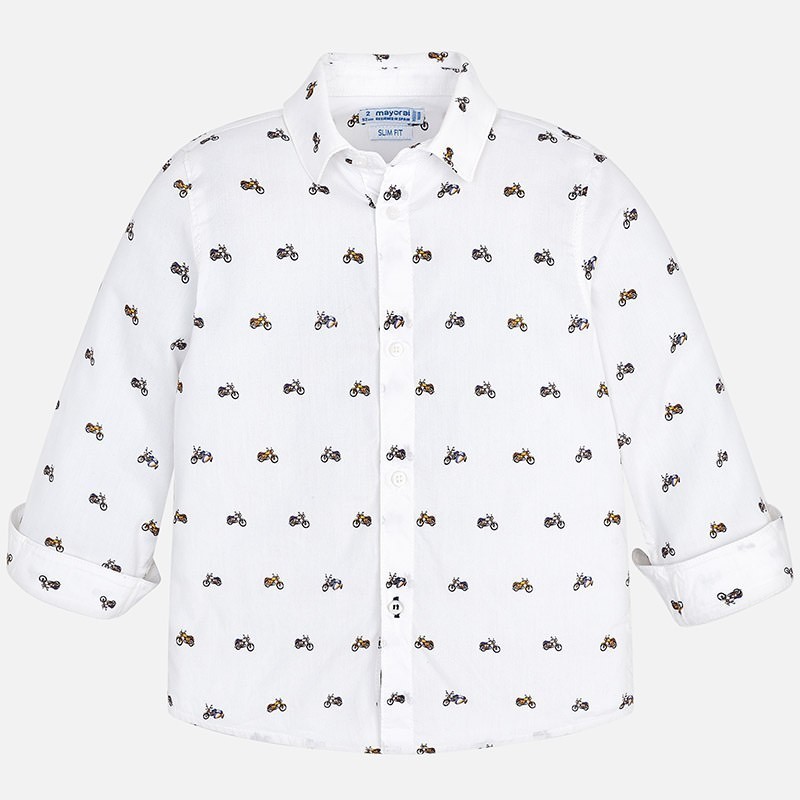 Koszula dla chłopca w motory kolor biały Mayoral