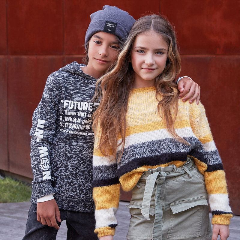 Sweter z kapturem napisy kolor ciemny szary melanż iDO