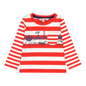 Bluzka z długim rękawem dla chłopca Boboli czerwone paski