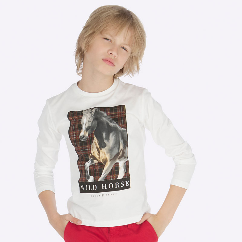 Bluzka z długim rękawem dla chłopca kolor kremowy wild horse Mayoral
