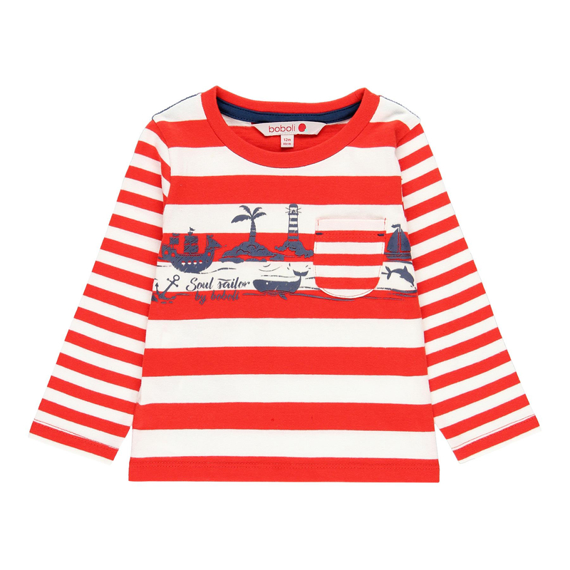 Bluzka z długim rękawem dla chłopca Boboli czerwone paski