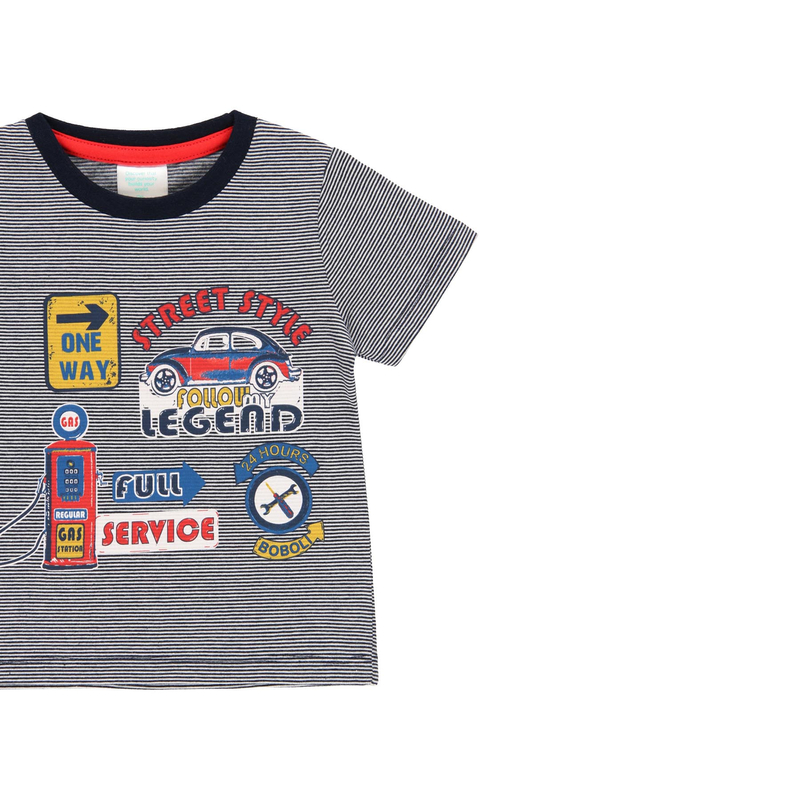 Bluzka z krótkim rękawem dla chłopca auta kolor granatowy Boboli