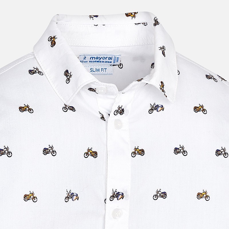 Koszula dla chłopca w motory kolor biały Mayoral
