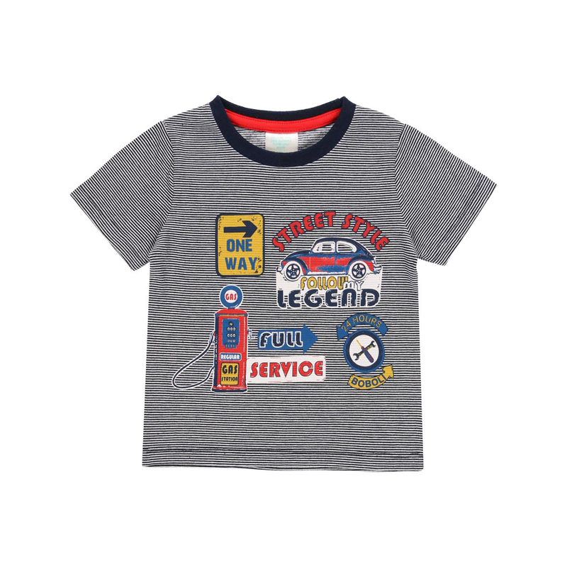 Bluzka z krótkim rękawem dla chłopca auta kolor granatowy Boboli