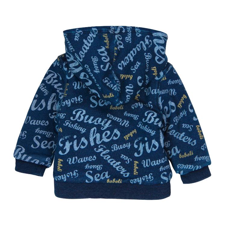 Ocieplana bluza rozpinana z kapturem statki kolor denim Boboli dla chłopca