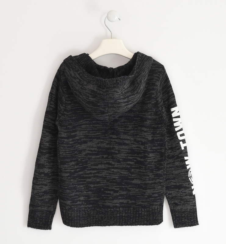 Sweter z kapturem napisy kolor ciemny szary melanż iDO