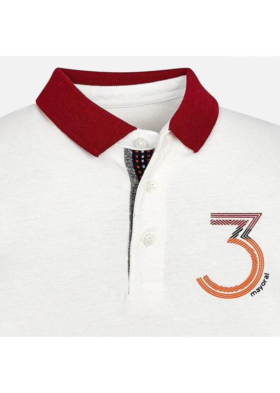 Koszulka polo długi rękaw kontrasty kolor biały dla chłopca Mayoral
