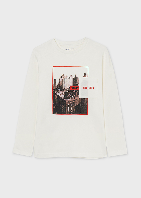 Koszulka z długim rękawem kremowa dla chłopca Mayoral "enjoy the city"