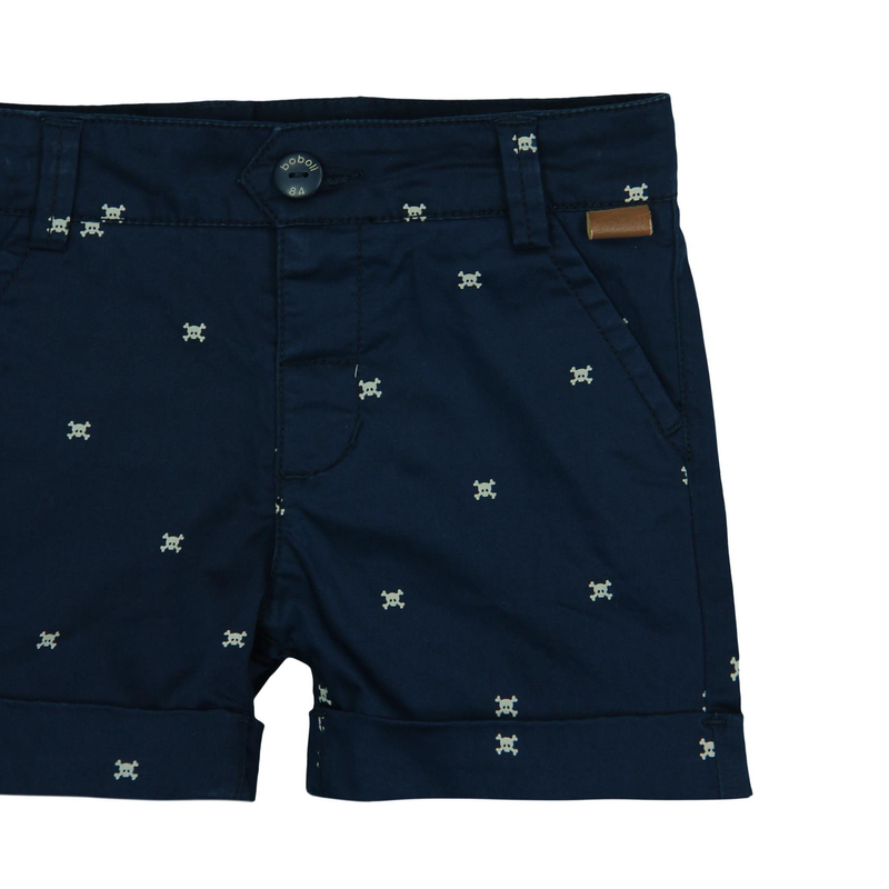 Bermudy pirackie satynowe dla chłopca granatowe nadruk