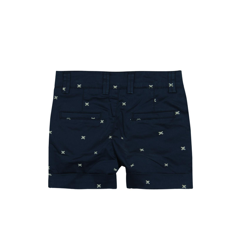 Bermudy pirackie satynowe dla chłopca granatowe nadruk