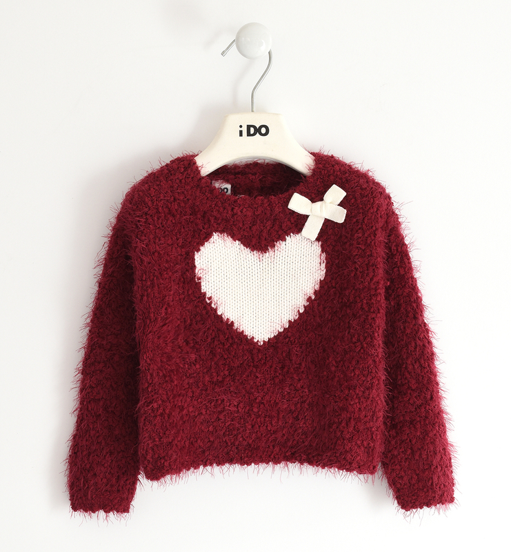 Sweter dla dziewczynki z sercem Bordo