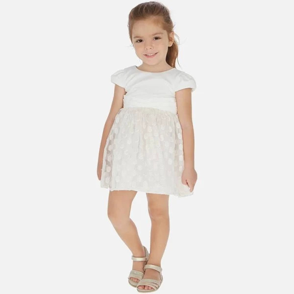 Sukienka elegancka z krótkim rękawem Mayoral kolor kremowy