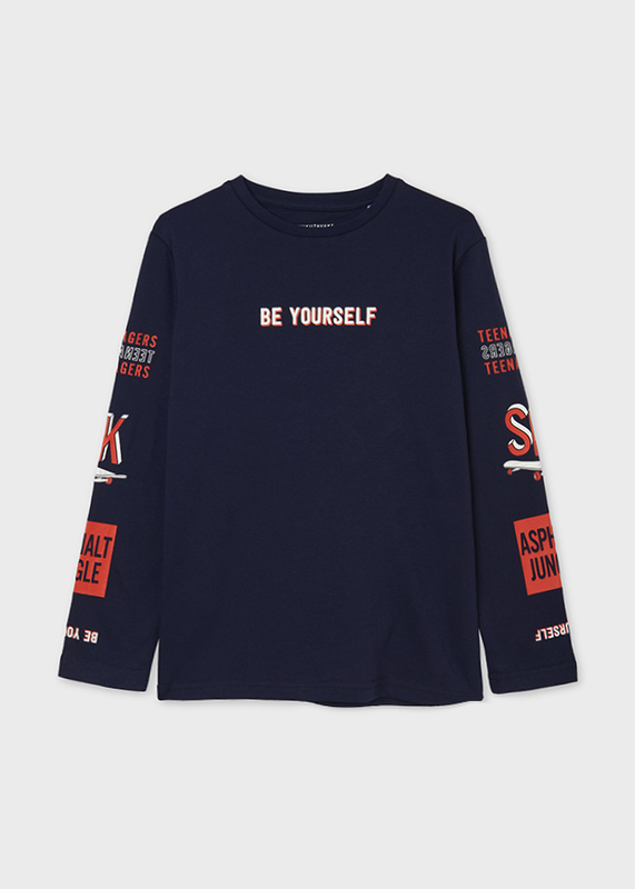 Koszulka z długim rękawem granatowa "be yourself" Mayoral
