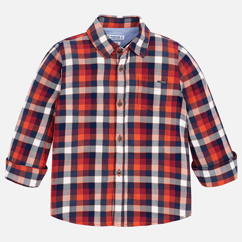 Koszula dla chłopca w kratę kolor pomarańczowy Mayoral