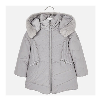 Długa kurtka zimowa pikowana z kapturem w kolorze szarym Mayoral dla dziewczynki