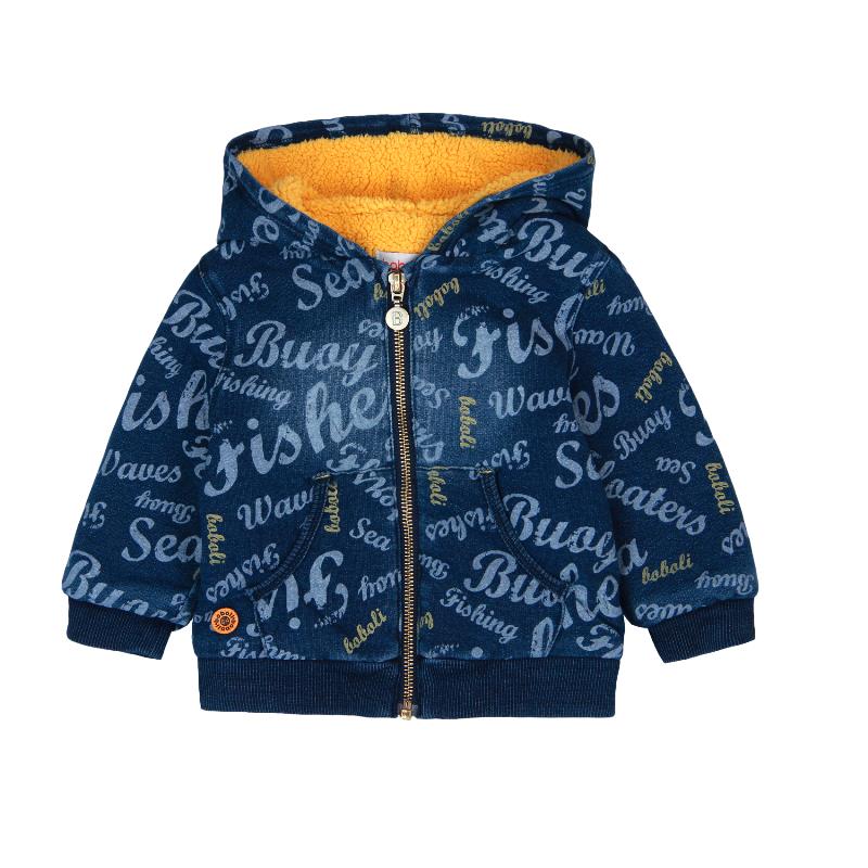 Ocieplana bluza rozpinana z kapturem statki kolor denim Boboli dla chłopca