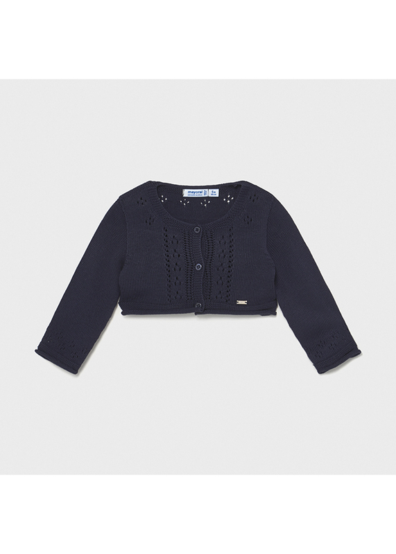 Sweterek bolerko do sukienki ażurowy kolor granatowy Mayoral dla dziewczynki