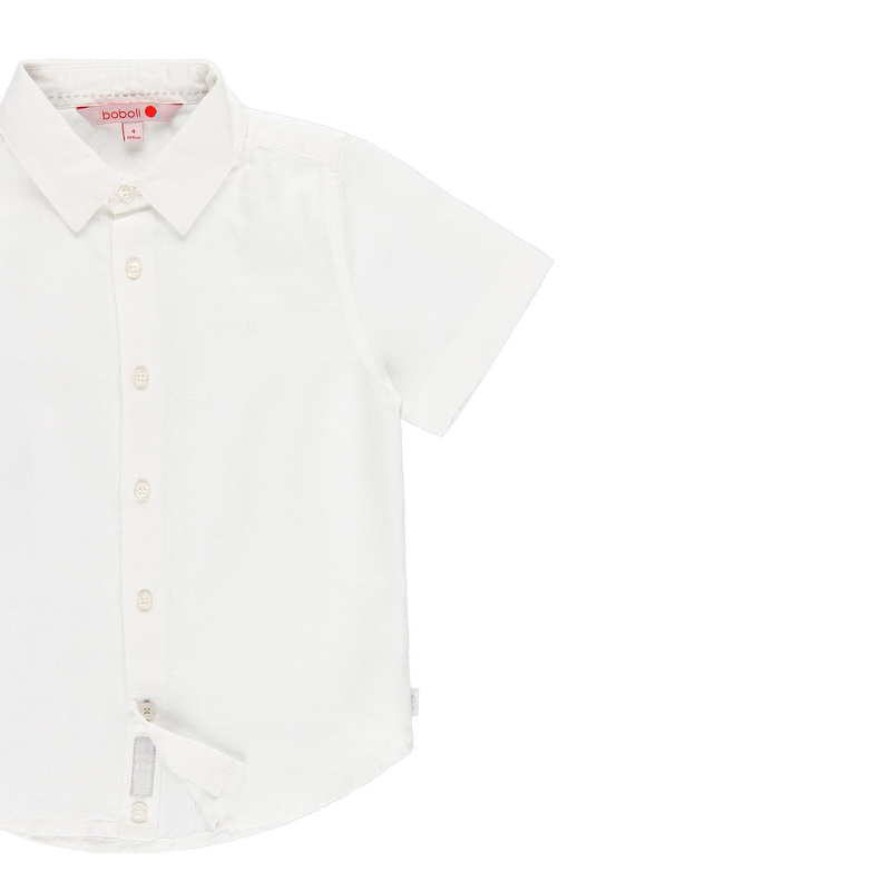 Koszula lniana Boboli z krótkim rękawem dla chłopca kolor biały