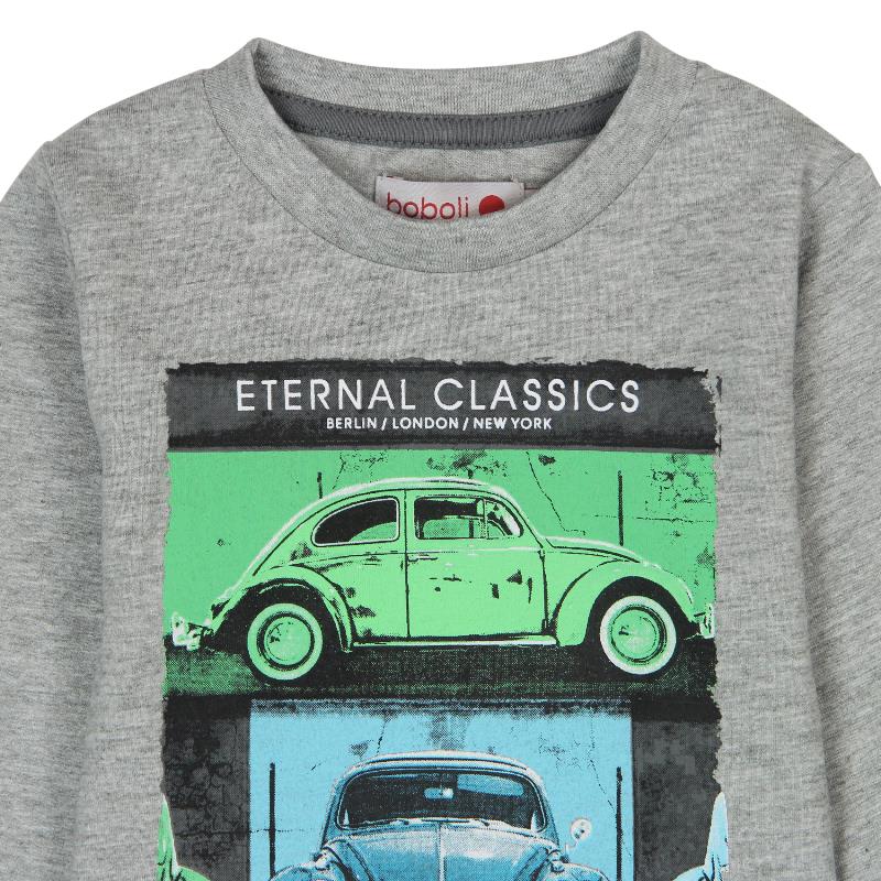 Bluzka z długim rękawem dla chłopca kolor szary auta Boboli