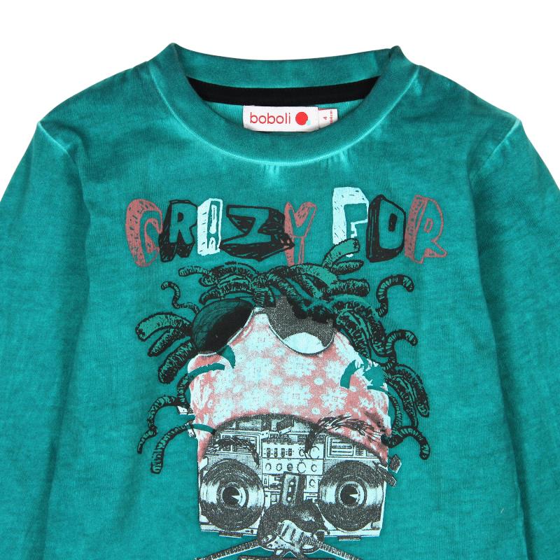 Bluzka z długim rękawem dla chłopca kolor zielony "crazy for music" Boboli