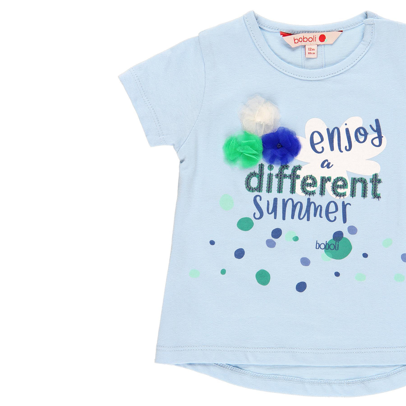 Bluzka z krótkim rękawem dla dziewczynki kolor błękitny Boboli