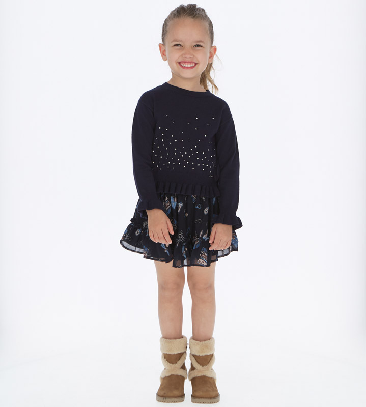 Spódnica szyfonowa z nadrukiem kolor granatowy Mayoral