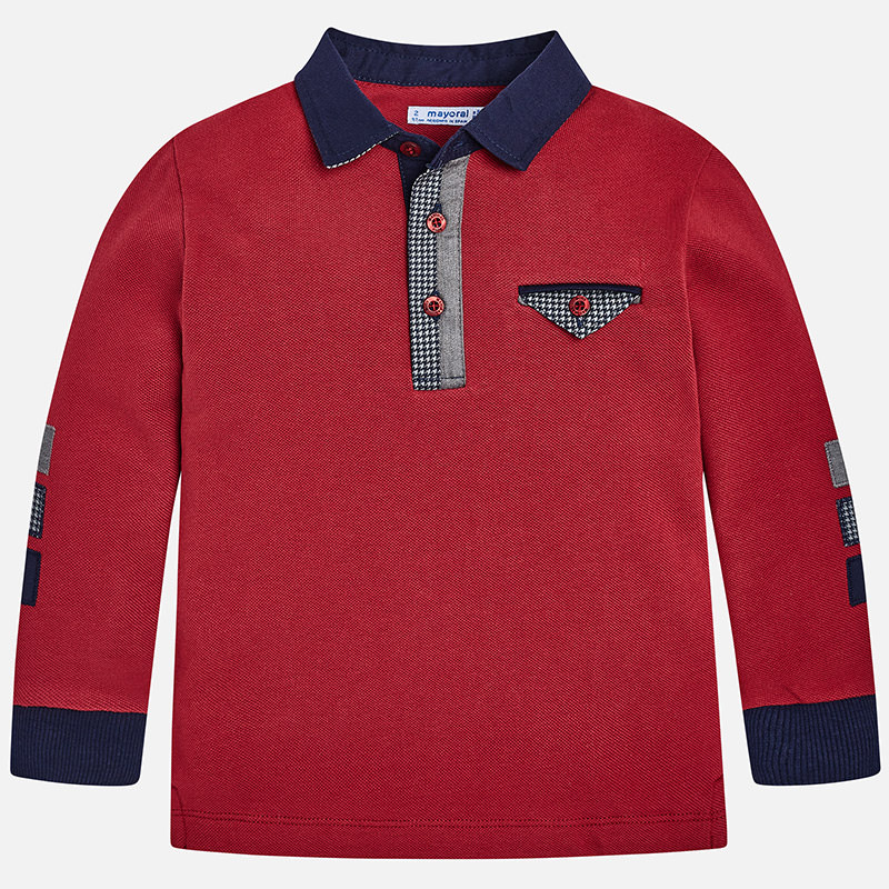 Koszulka polo długi rękaw kontrasty kolor bordo dla chłopca Mayoral