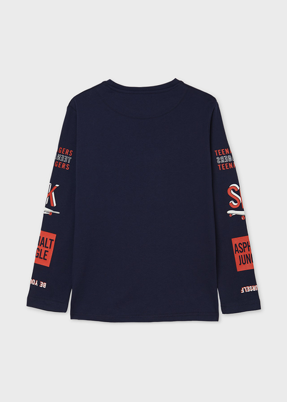 Koszulka z długim rękawem granatowa "be yourself" Mayoral