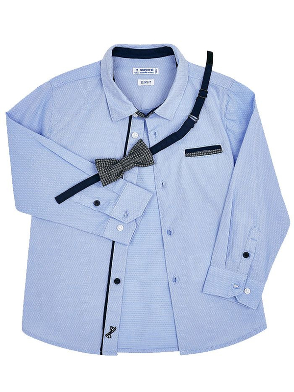 Koszula niebieska z muszką z długim rękawem Mayoral dla chłopca