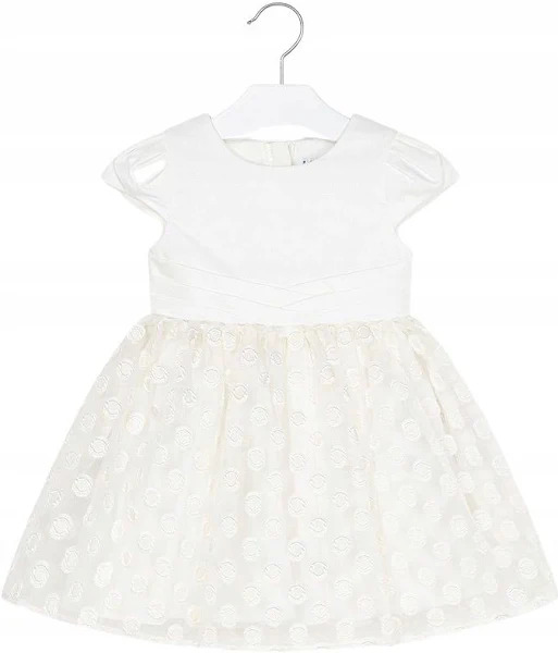 Sukienka elegancka z krótkim rękawem Mayoral kolor kremowy