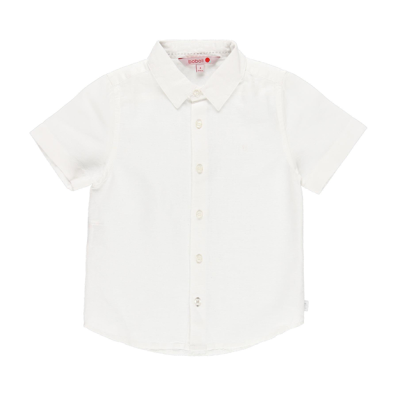 Koszula lniana Boboli z krótkim rękawem dla chłopca kolor biały