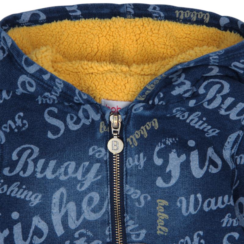 Ocieplana bluza rozpinana z kapturem statki kolor denim Boboli dla chłopca