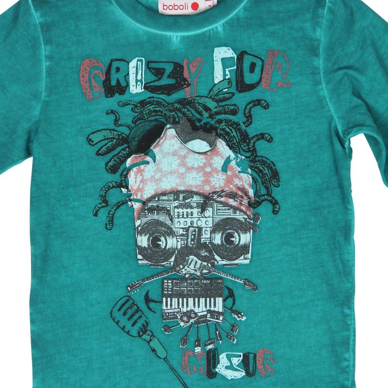 Bluzka z długim rękawem dla chłopca kolor zielony "crazy for music" Boboli