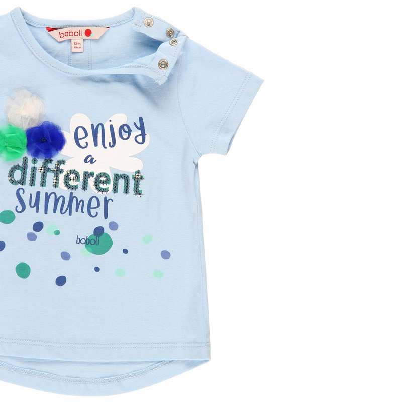 Bluzka z krótkim rękawem dla dziewczynki kolor błękitny Boboli