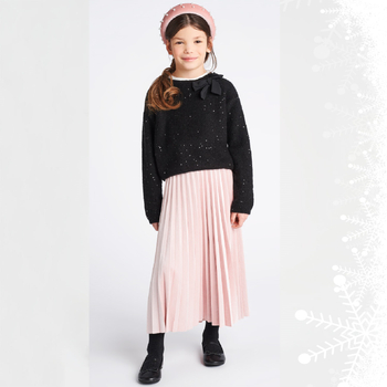 Spódnica długa plisowana dla dziewczynki welur kolor różowy iDO