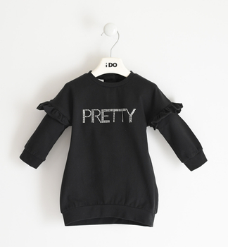 Sukienka z długim rękawem dresowa Pretty dla dziewczynki kolor czarny iDO