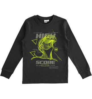 Koszulka z długim rękawem mięsista bawełna neonowy nadruk dla chłopca kolor czarny iDO