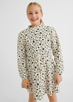 Sukienka dlugi rękaw serca dla dziewczynki kolor beżowy Mayoral