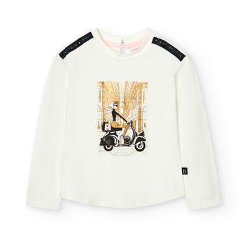 Bluzka z długim rękawem dla dziewczynki kolor śmietankowy Boboli 