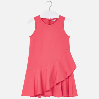Sukienka wyjściowa z asymetryczną falbanką w kolorze koralowym Mayoral dla dziewczynki