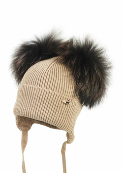 Czapka zimowa CORIDA jenot sztuczny dla dziewczynki kolor karmel Jamiks