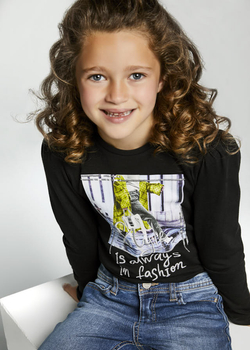 Koszulka z długim marszczonym rękawem w kolorze czarnym Mayoral dla dziewczynki