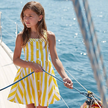 sukienka popelina w paski kolor żółty