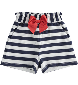 Szorty krótkie spodenki dzianinowe w pasy marynarskie kolor granatowy iDO dla dziewczynki